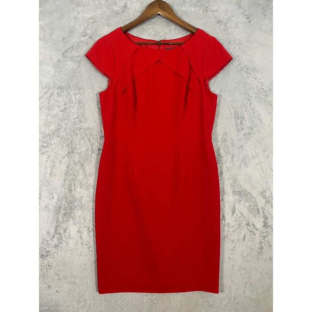 Adrianna Papell Dress Women 14 Red Sheath Cap Sleeve Pleated Neck Origami Formal